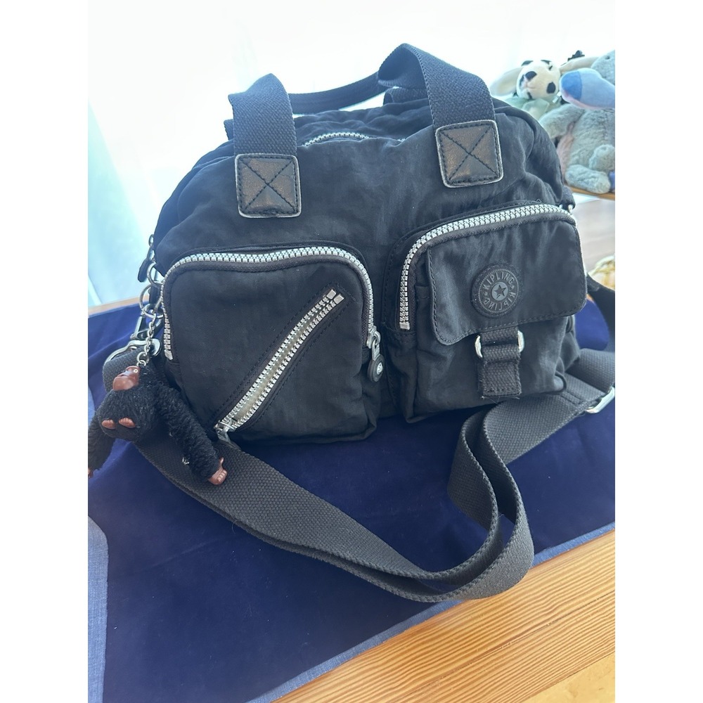 Kipling black nylon crossbody shoulder bag multi-pocket organizer monkey charm - Picture 4 of 15